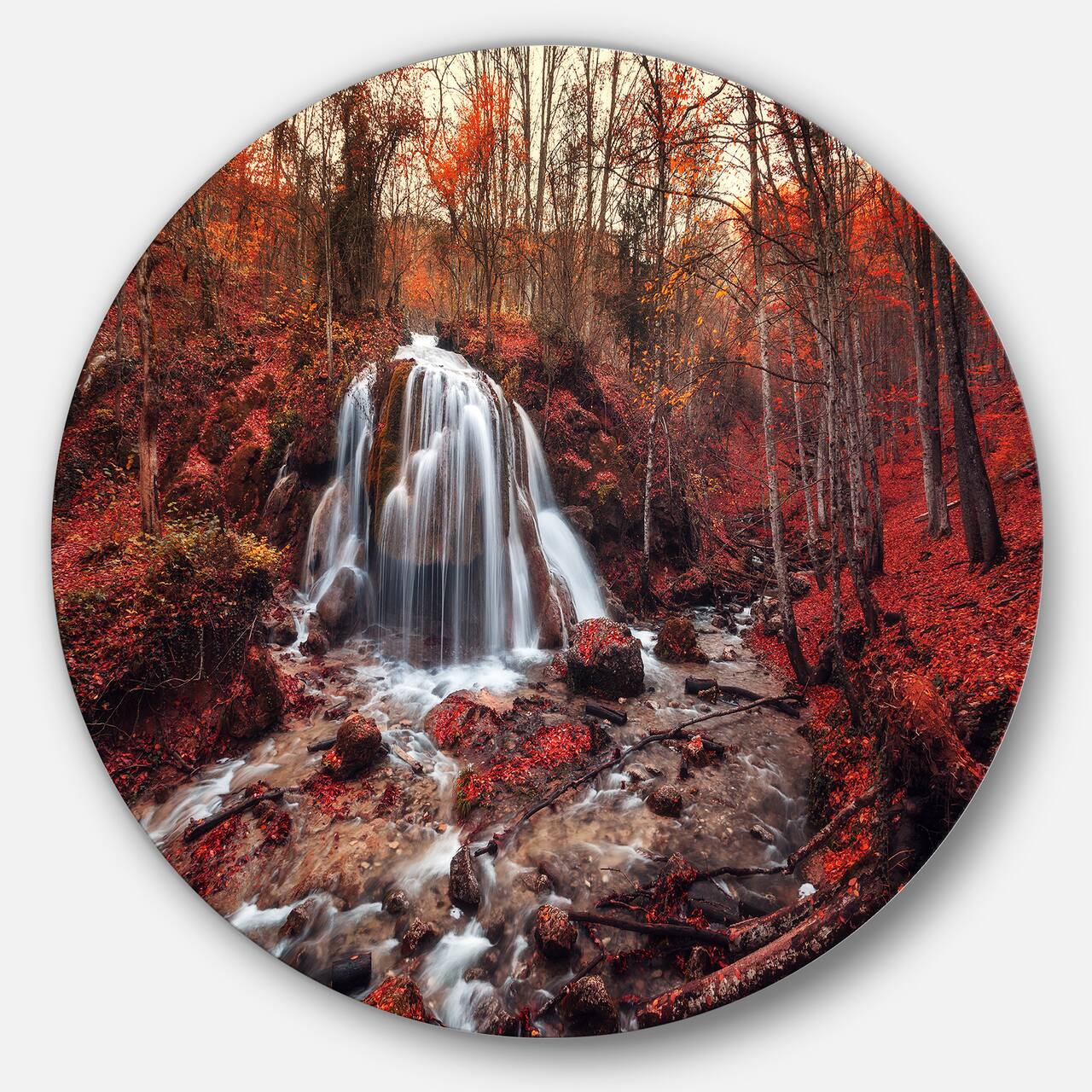 Designart - Silver Stream Waterfall Close up' Landscape Photography Circle Metal Wall Art